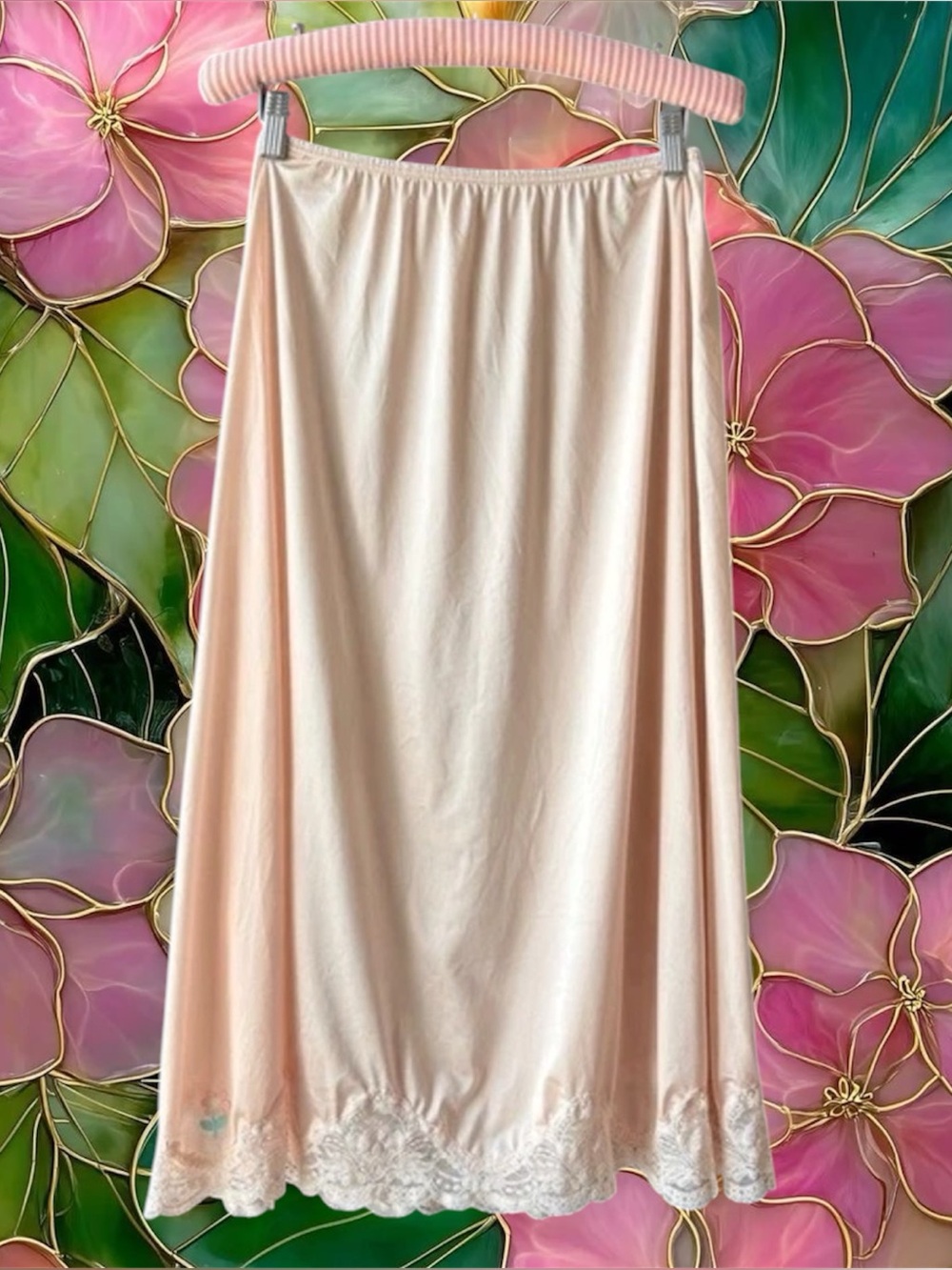 VTG Olga Pink Nylon Lace Half Slip Size S